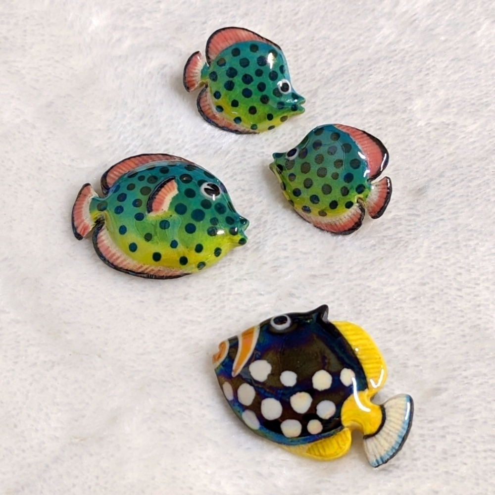 Vintage 80's Artisan Made Glazed Ceramic Fish Earrings And Brooches - Picture 9 of 10